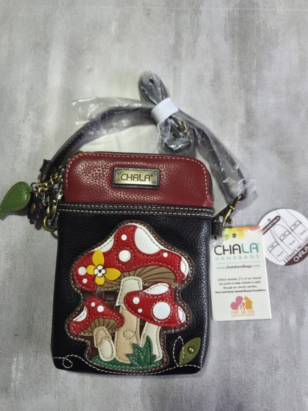 NEW Chala Cell Phone Crossbody Bag with Whimsical Mushroom & Butterfly Design